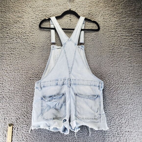 No Boundaries Overalls Womens XXL 19 Blue Distressed Denim Shorts Shortalls - Picture 11 of 12